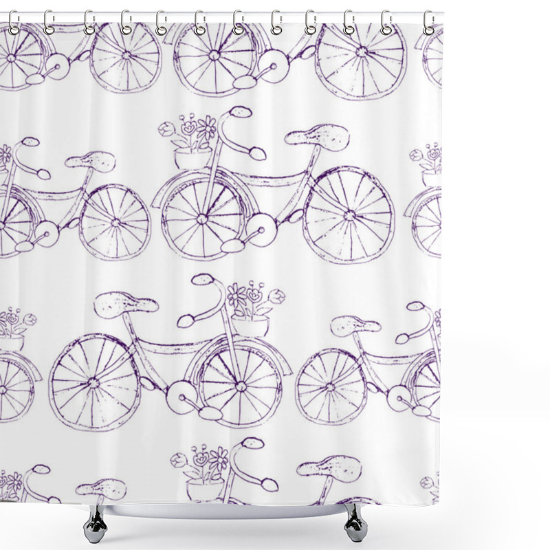 Personality  Hand Drawn Pencil Bike Pattern Shower Curtains