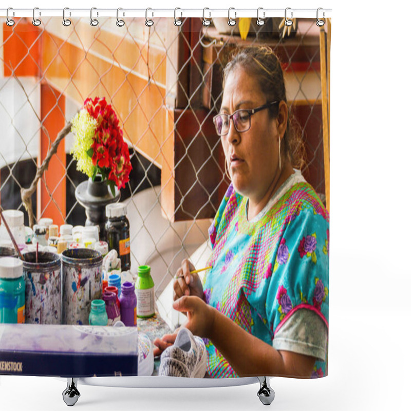 Personality  San Antonio Arrazola, Oaxaca / Mexico - 21/7/2018: (Traditional Indigenous Alebrijes Artisans From Oaxaca Mexico) Shower Curtains