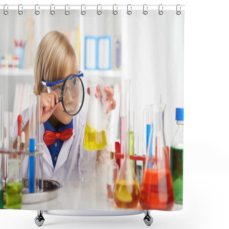 Personality  Little Scientist Examining Fuming Acid Shower Curtains