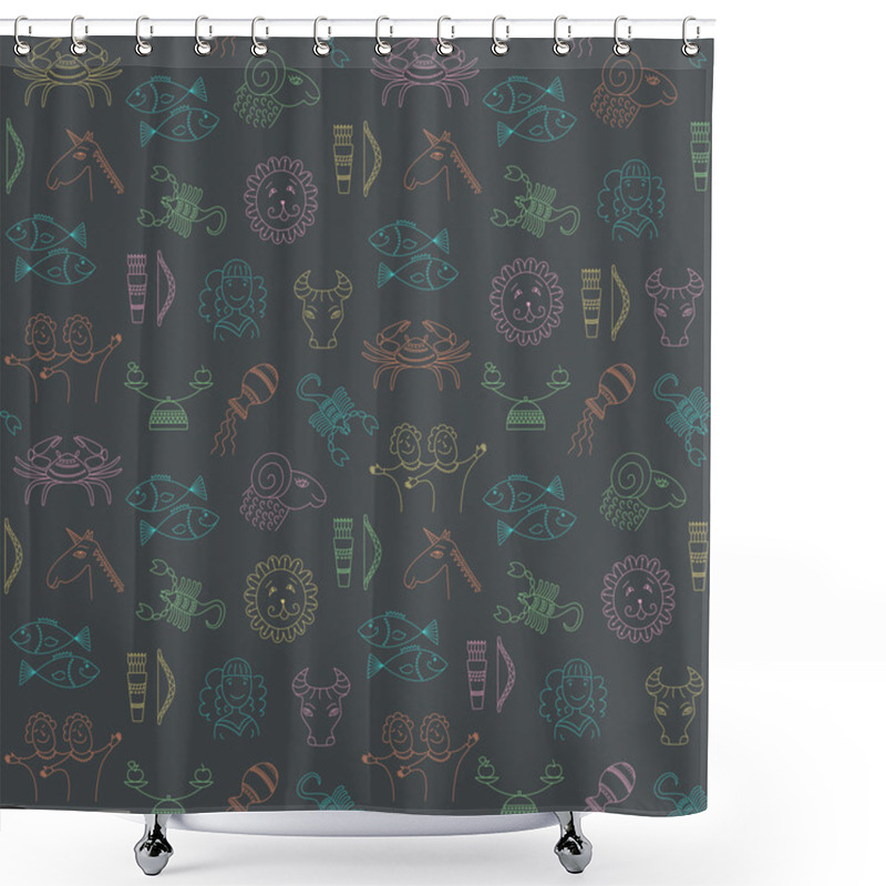 Personality  Abstract Geometric Seamless Pattern With Horoscope Symbols. Shower Curtains