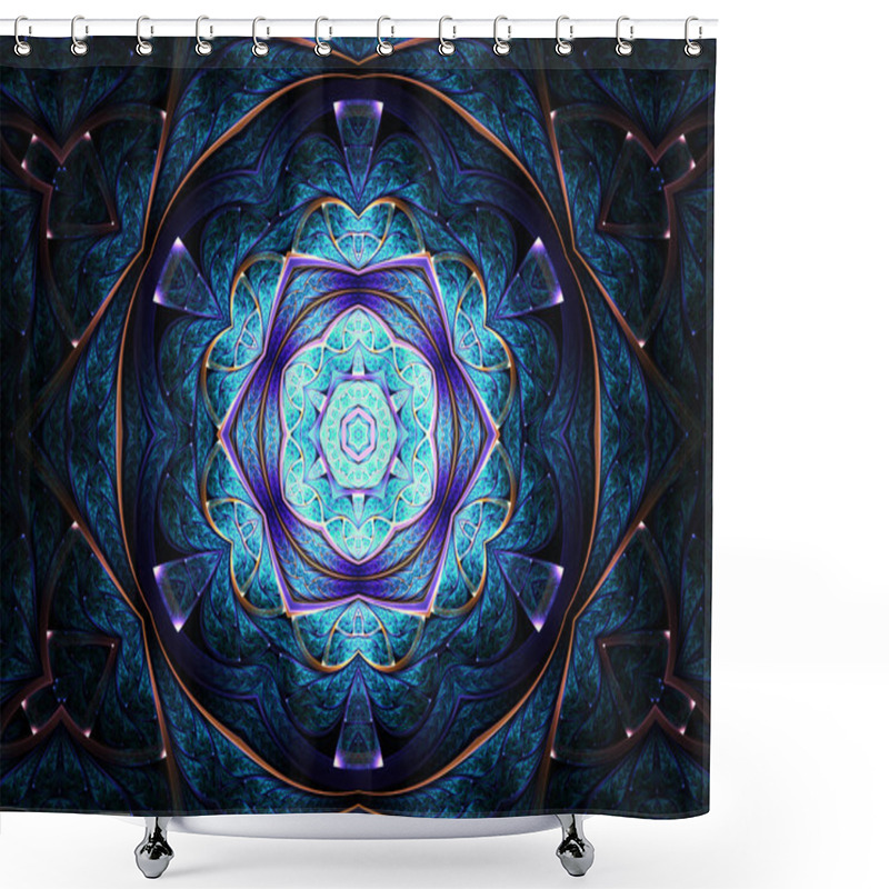 Personality  Dark Blue Fractal Mandala, Digital Artwork For Creative Graphic Design Shower Curtains