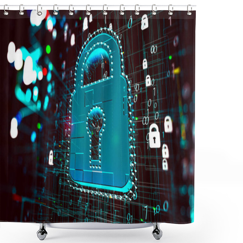 Personality  Data Volume Analysis And Computer Science Industry.3d Illustration. Shower Curtains