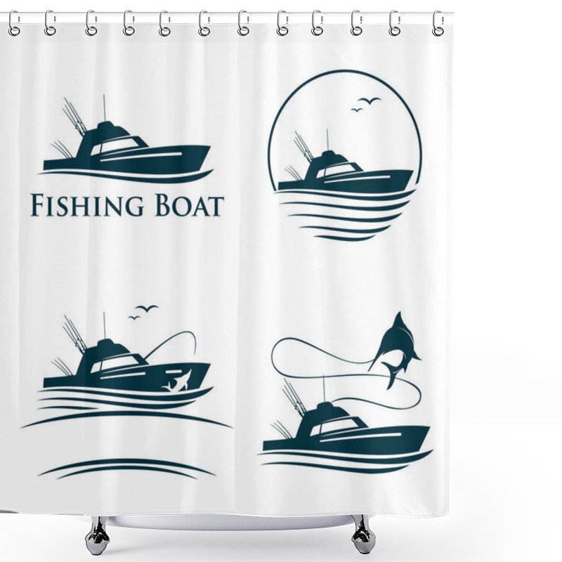 Personality  Collection Of Sea Fishing Boat Recreation Logo Template Shower Curtains