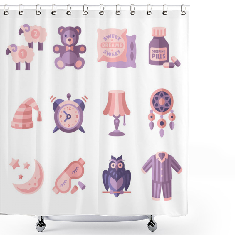 Personality  Sleep Time Icons Flat Shower Curtains