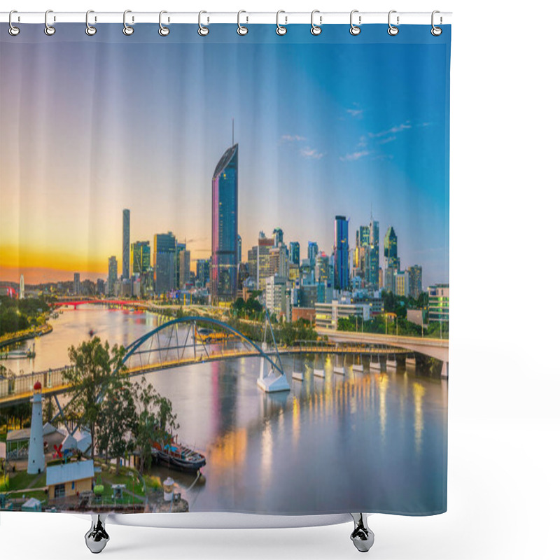 Personality  Brisbane City Skyline And Brisbane River At Twilight In Australia Shower Curtains