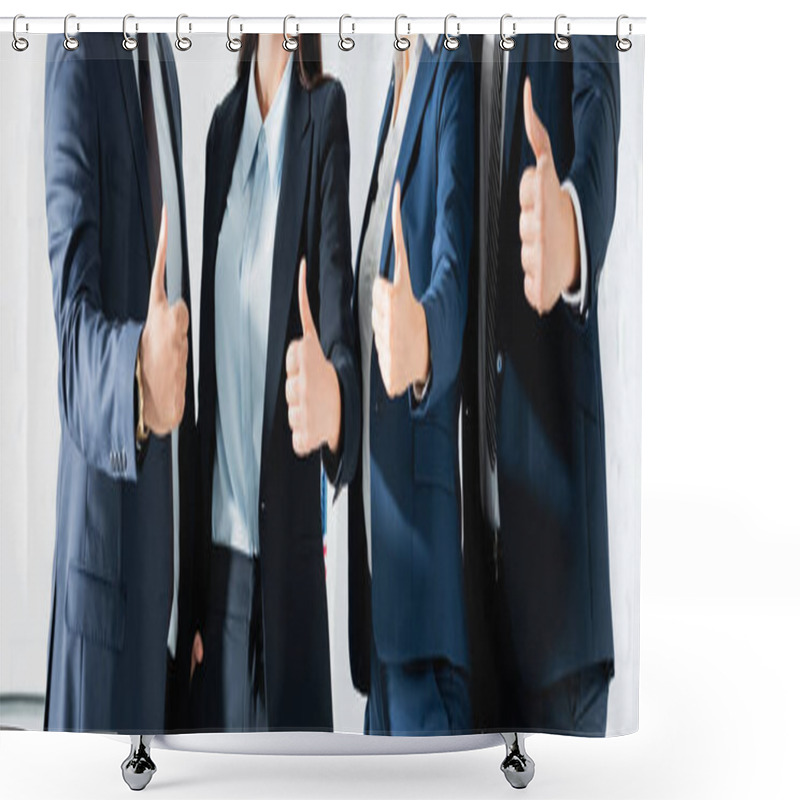 Personality  Cropped View Of Women And Men In Formal Wear Showing Thumbs Up While Standing Together, Banner Shower Curtains