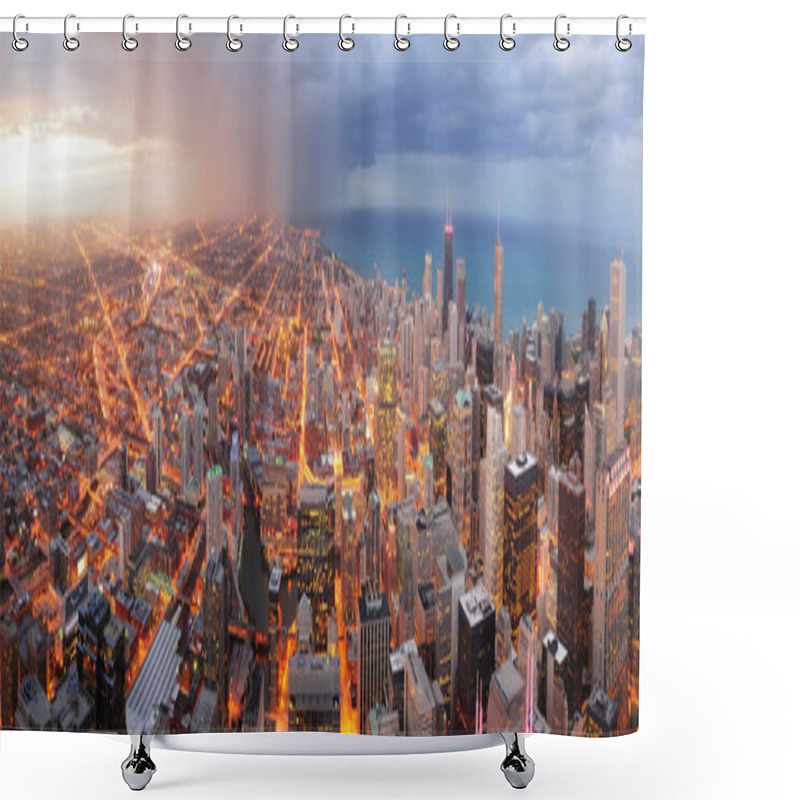 Personality  Chicago Downtown Aerial Panorama Shower Curtains