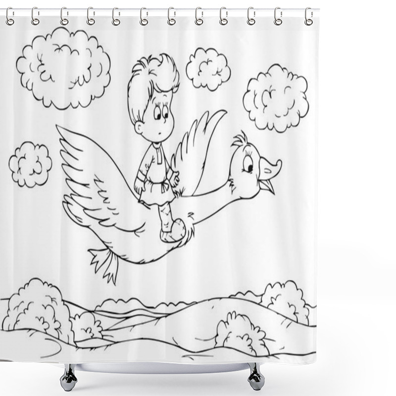 Personality  Boy Flying On A Goose Shower Curtains