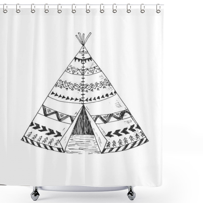 Personality  North American Indian Tipi With Tribal Ornament Shower Curtains