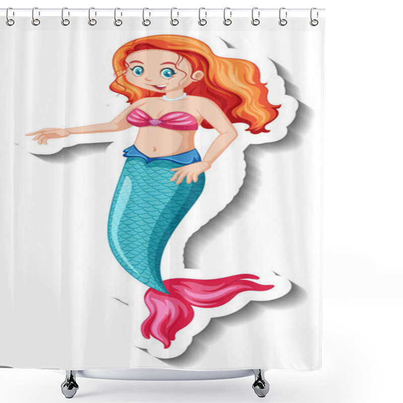 Personality  A Sticker Template With Cute Mermaid Cartoon Character Illustration Shower Curtains