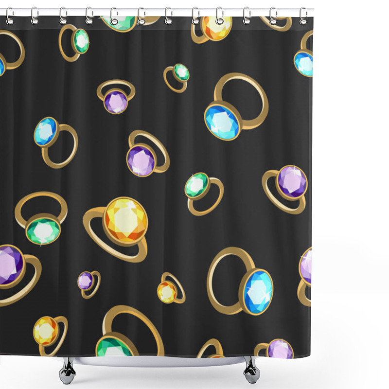 Personality  Collection Of Different Jewels On Black Background. Topaz, Sapphire, Diamond, Ruby, Amethyst, Emerald. Symbol For Your Design. Endless Festive Pattern For Greeting Paper, Fabric, Postcards. Shower Curtains