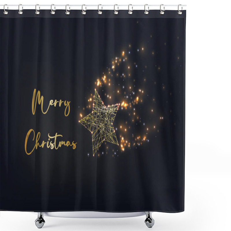 Personality  Merry Christmas Greeting Card Template With Golden Geometric Nativity Star On Black Background. Shower Curtains