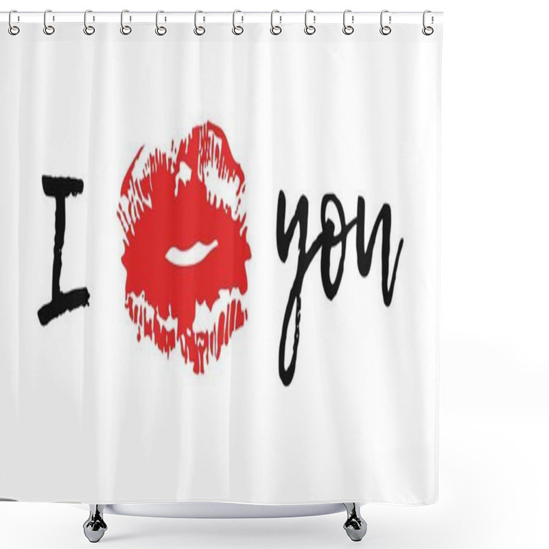 Personality  Hand Drawn Fashion Illustration Lipstick Kiss. Female Vector Card With Red Lips Shower Curtains