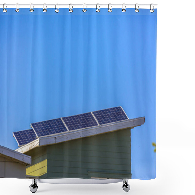 Personality  Lifted Solar Panels On Rooftop With Copy Space Shower Curtains