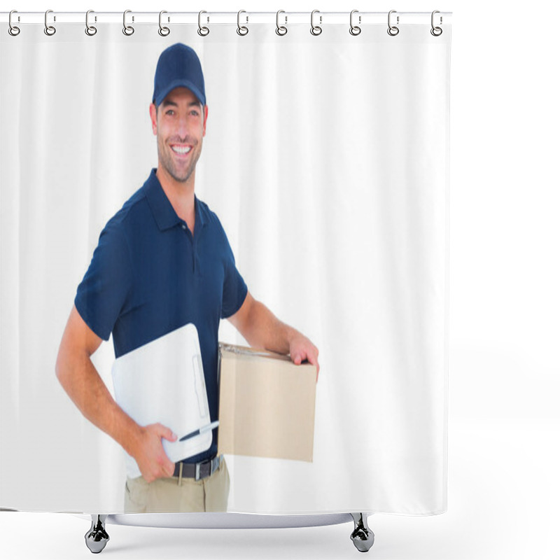 Personality  Delivery Man With Cardboard Box And Clipboard Shower Curtains