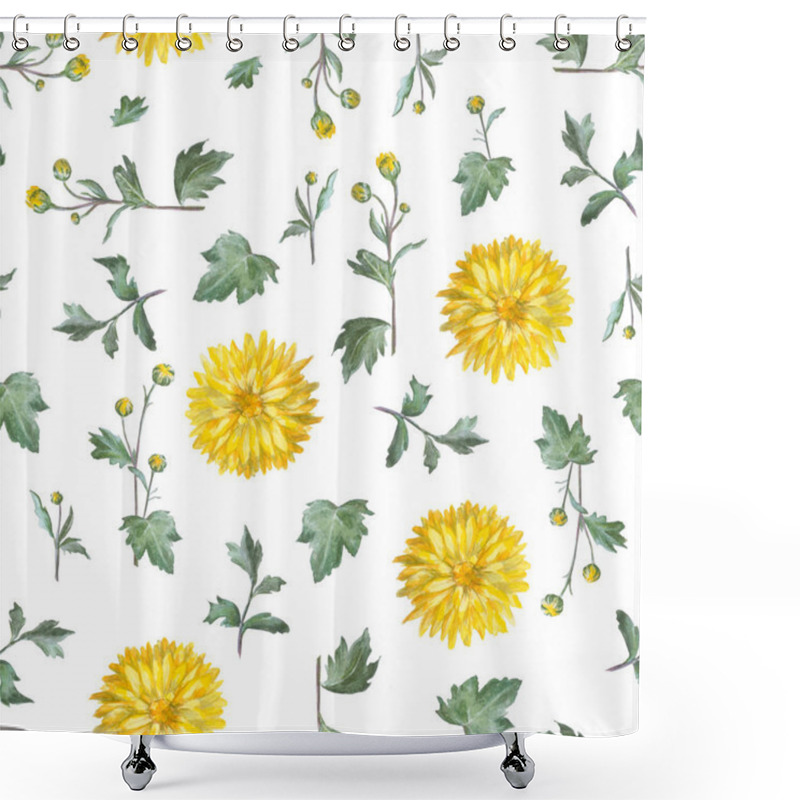 Personality  Seamless Pattern: Yellow Chrysanthemum With Leaves.  Flowers Iso Shower Curtains