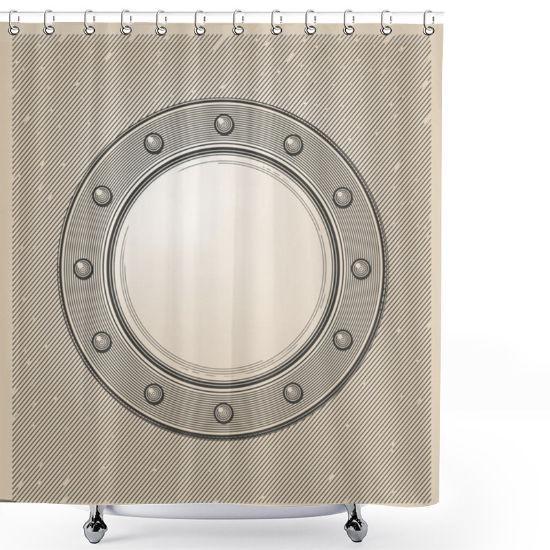 Personality  Submarine Window Or Porthole In Engraving Style Shower Curtains