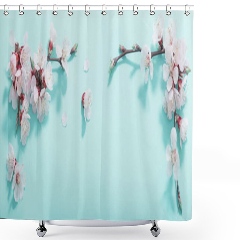 Personality  Pink Cherry Flowers On Green Background Shower Curtains