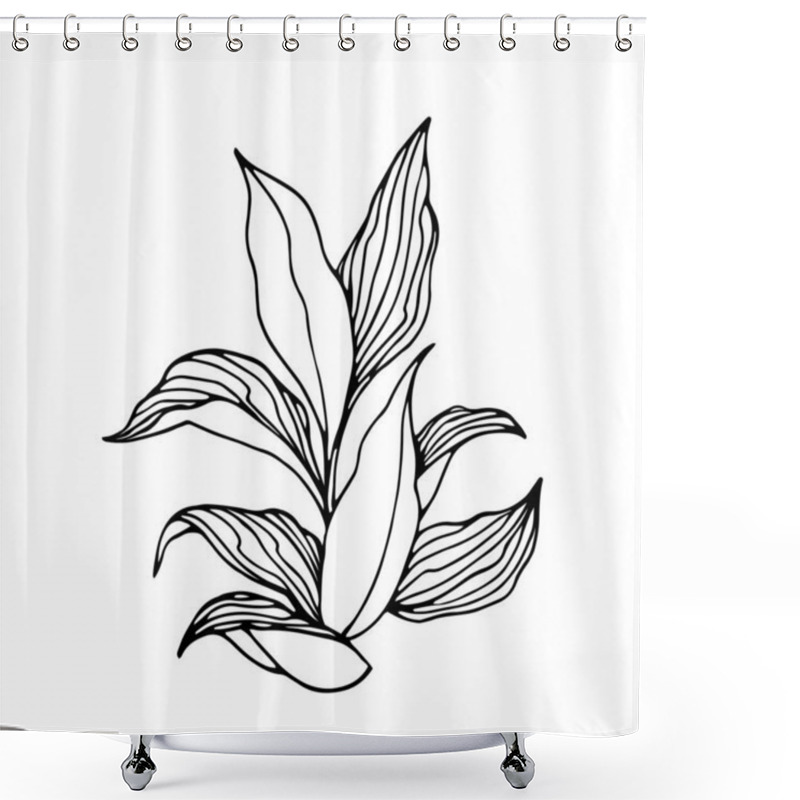 Personality  Tobacco Bush With Leaves, Agricultural Plant, Vector Illustration With Black Contour Lines Isolated On A White Background In The Style Of Doodle And Hand Drawn Shower Curtains