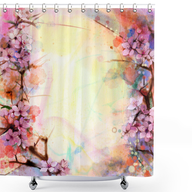 Personality  Watercolor Painting Cherry Blossoms - Japanese Cherry - Pink Sakura Floral In Soft Color Over Blurred Nature Background. Shower Curtains