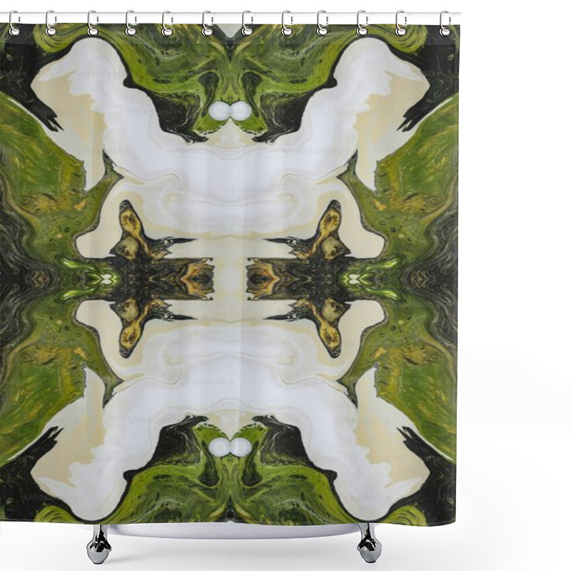 Personality  An Abstract Symmetrical Pattern With Green And White Swirls. Shower Curtains