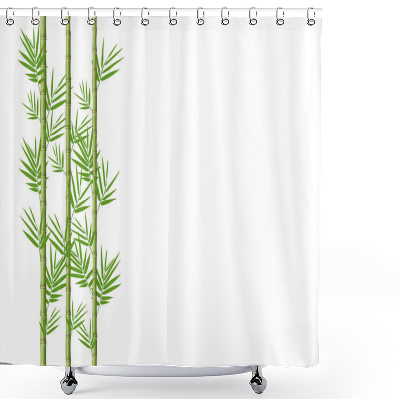 Personality  Bamboo Stems With Leaves On A White Background. Shower Curtains