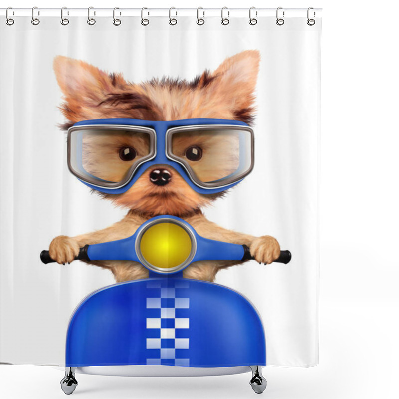 Personality  Adorable Puppy Sitting On A Motorbike Shower Curtains