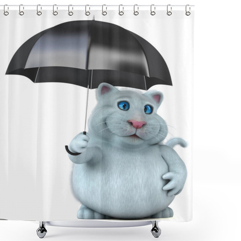 Personality  Fun Cat With Umbrella - 3D Illustration  Shower Curtains