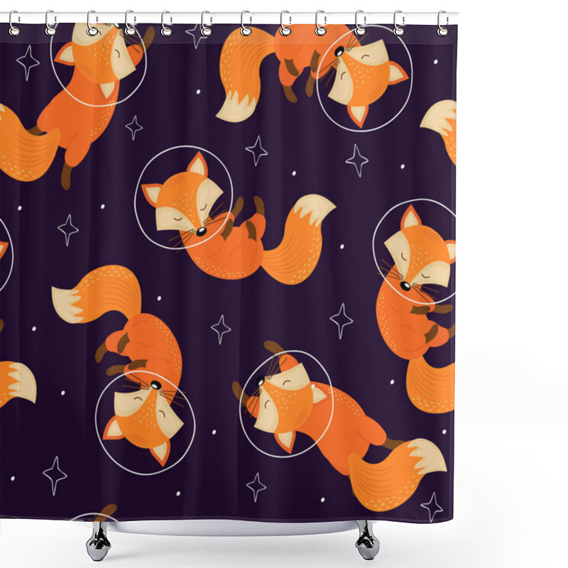 Personality  Seamless Pattern With Fox In Space - Vector Illustration, Eps Shower Curtains