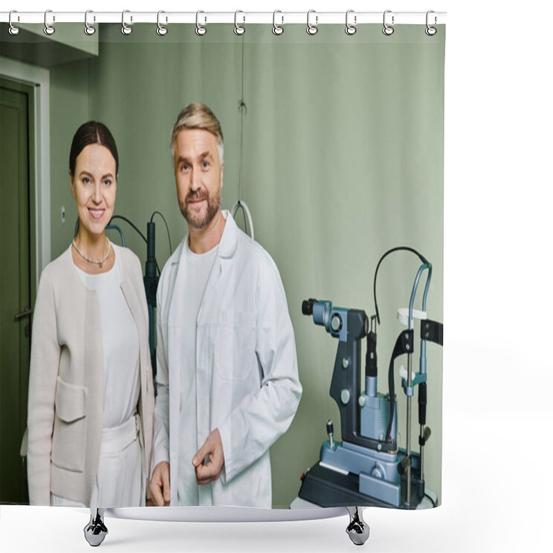 Personality  A Man And A Woman Examine Vision. Shower Curtains