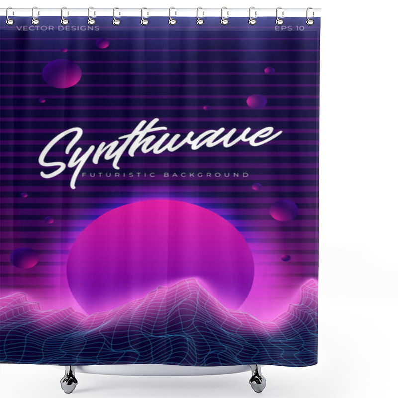 Personality  3D Background Illustration Inspired By 80s Scene. Synthwave, Retrowave Background. Shower Curtains