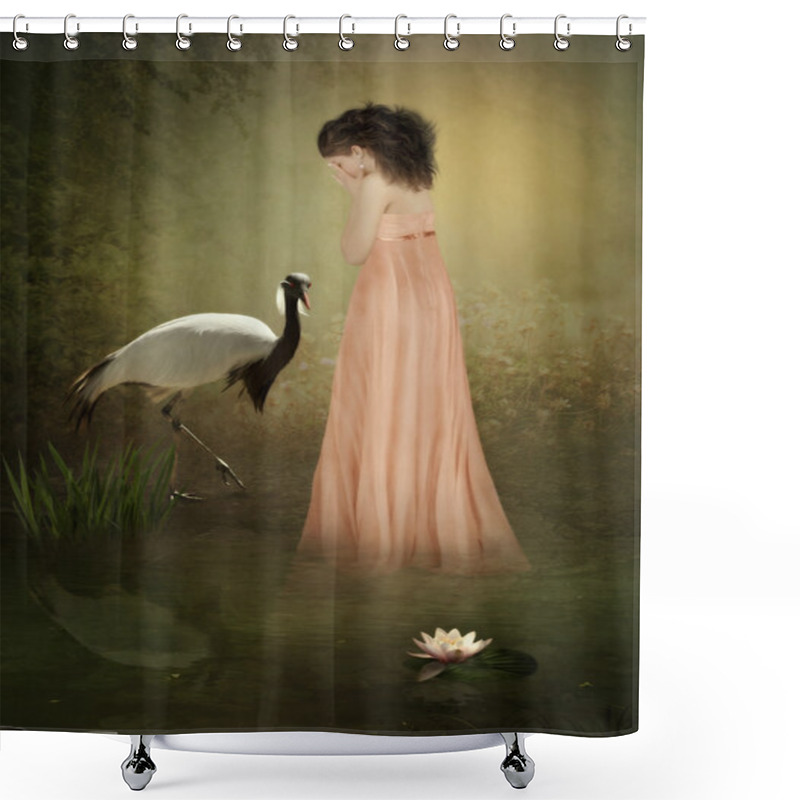 Personality  The Sad Girl And The Crane Shower Curtains