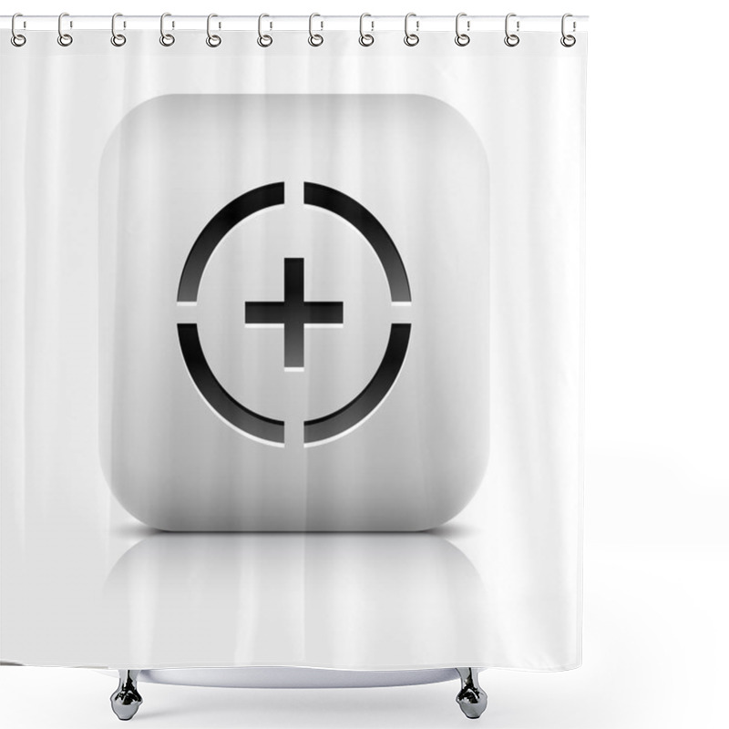 Personality  Stone Web Button Plus Sign In Circle Symbol. White Rounded Square Shape Icon With Black Shadow And Gray Reflection On White Background. Vector Illustration In Wire Mesh Technique And Saved In 8 Eps Shower Curtains