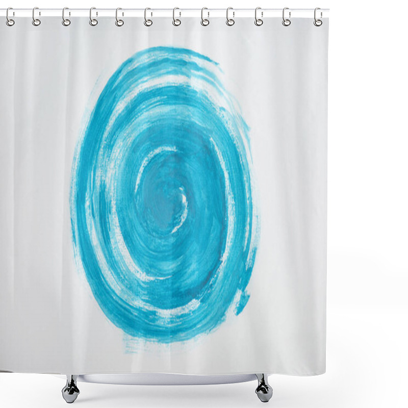 Personality  Painted Blue Circle On White Background Shower Curtains