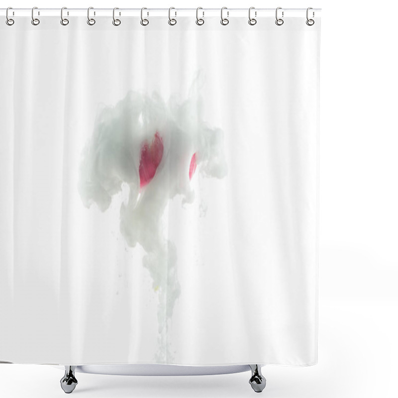 Personality  Close Up View Of Pink Flower And White Paint Splash Isolated On White Shower Curtains