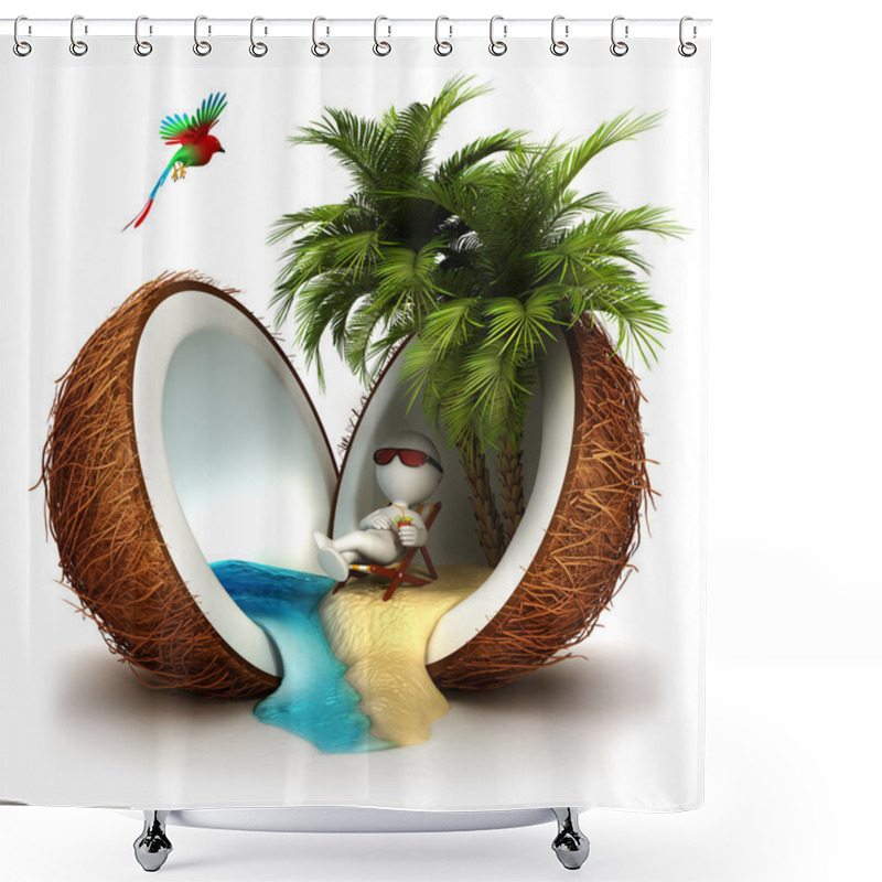 Personality  3d White In A Coconut Paradise Shower Curtains