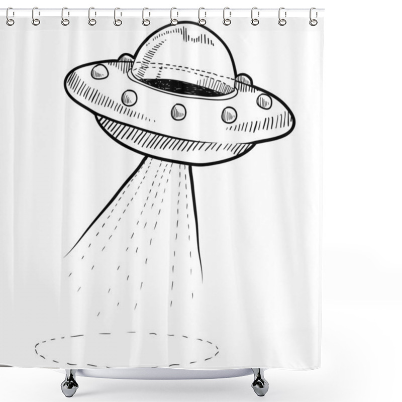 Personality  Retro Flying Saucer Sketch Shower Curtains