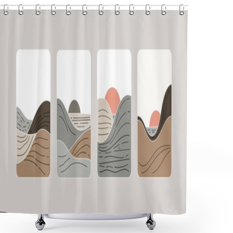 Personality  Vector Illustration. An Abstract Sunset With Soft Mountain Lines And A Smooth Transition From Dark To Light Shades. Natural Earth Colors Are Used. Shower Curtains