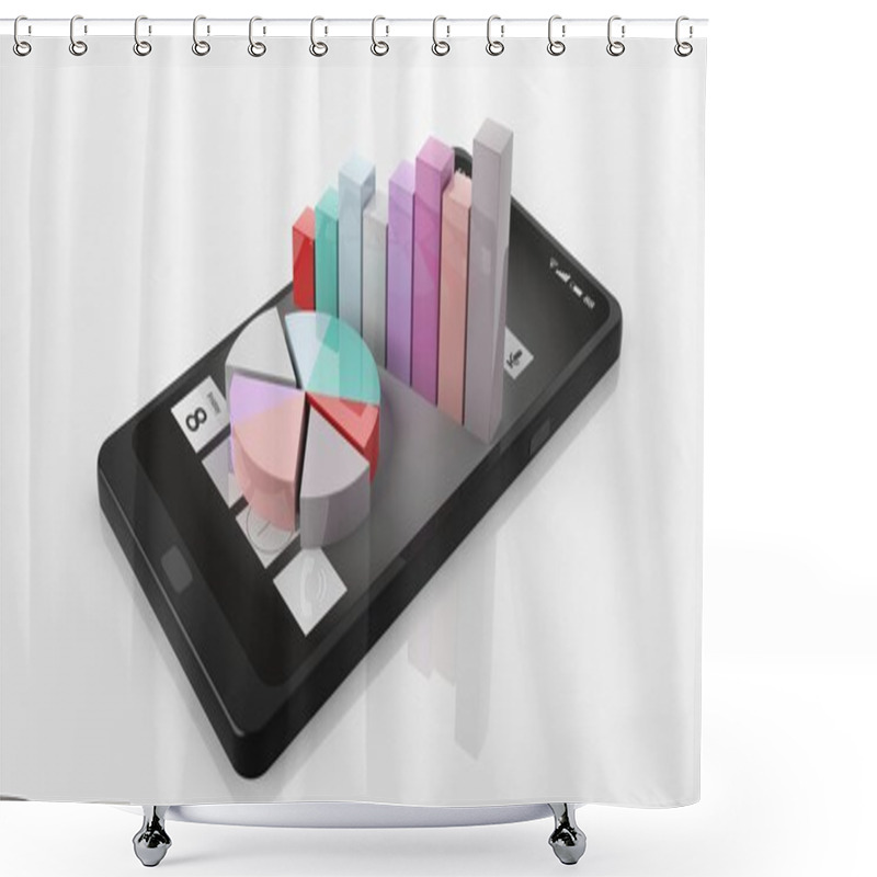 Personality  3d Rendering Bar And Pie Charts On A Smart Phone Shower Curtains