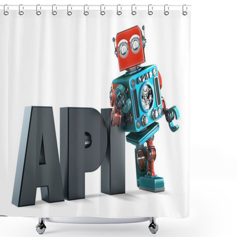 Personality  Retro Robot With Application Programming Interface Sign. Isolated. Contains Clipping Path Shower Curtains