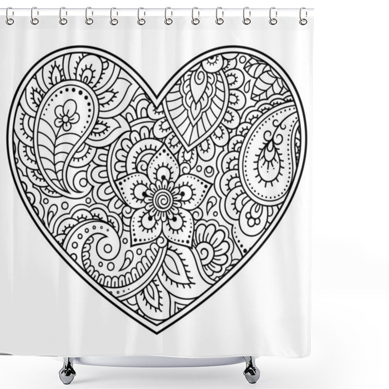 Personality  Mehndi Flower Pattern In Form Of Heart For Henna Drawing And Tattoo. Decoration In Ethnic Oriental, Indian Style. Valentine's Day Greetings. Coloring Book Page. Shower Curtains