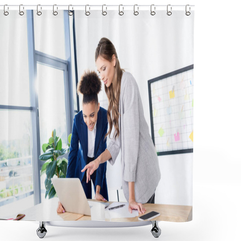 Personality  Businesswomen Using Laptop Shower Curtains