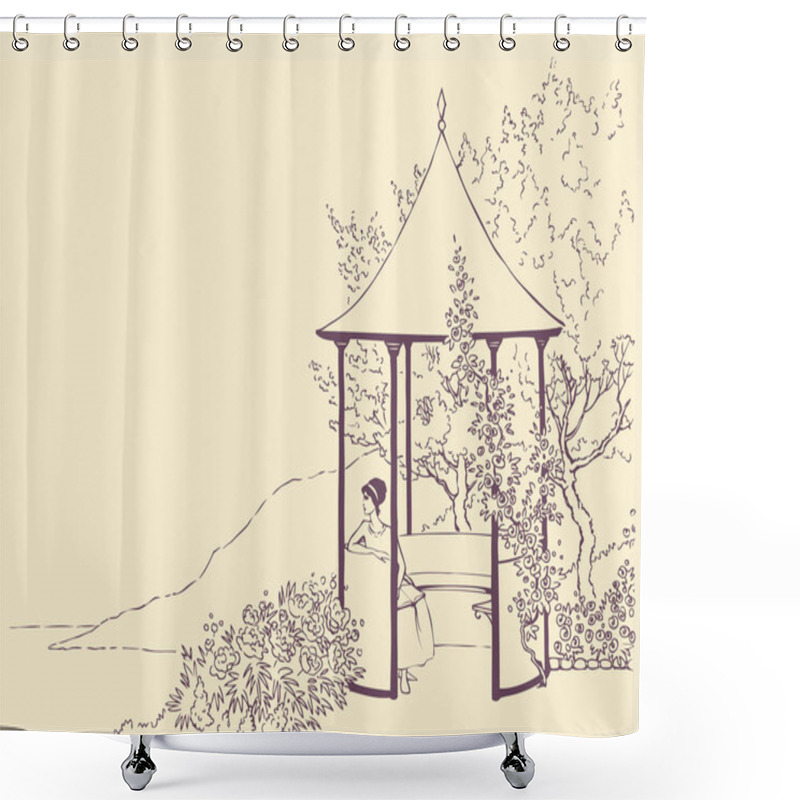 Personality  Vector Image. A Young Girl Rests In A Cozy Arbor Shower Curtains