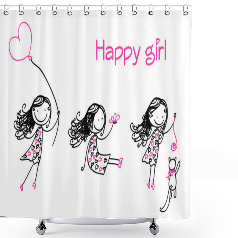 Personality  Happy Girl. Vector Illustration. Shower Curtains