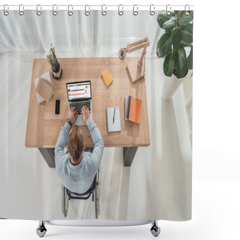 Personality  Disabled Man Using Laptop Shower Curtains