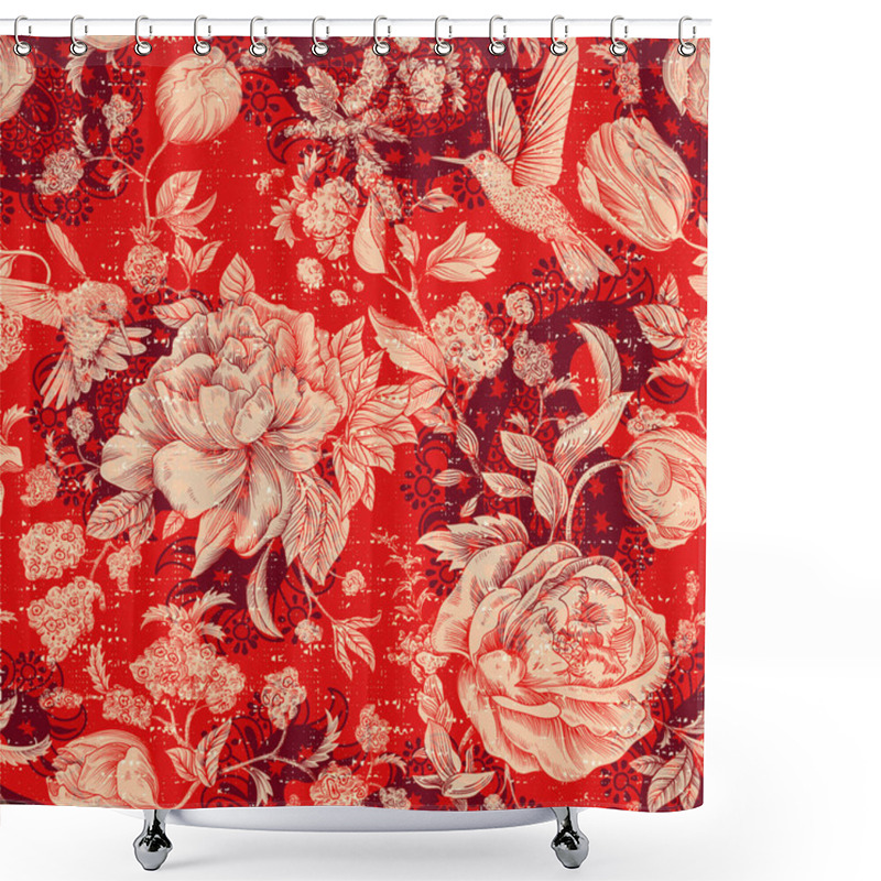 Personality  Colorful Seamless Floral Pattern. Flowers Wallpaper, Nature Provence Style. Wallaper With Peonies Shower Curtains