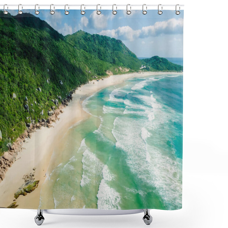 Personality  Amazing Beach And Ocean With Waves In Brazil, Florianopolis. Aerial View Of Praia Da Galheta Shower Curtains