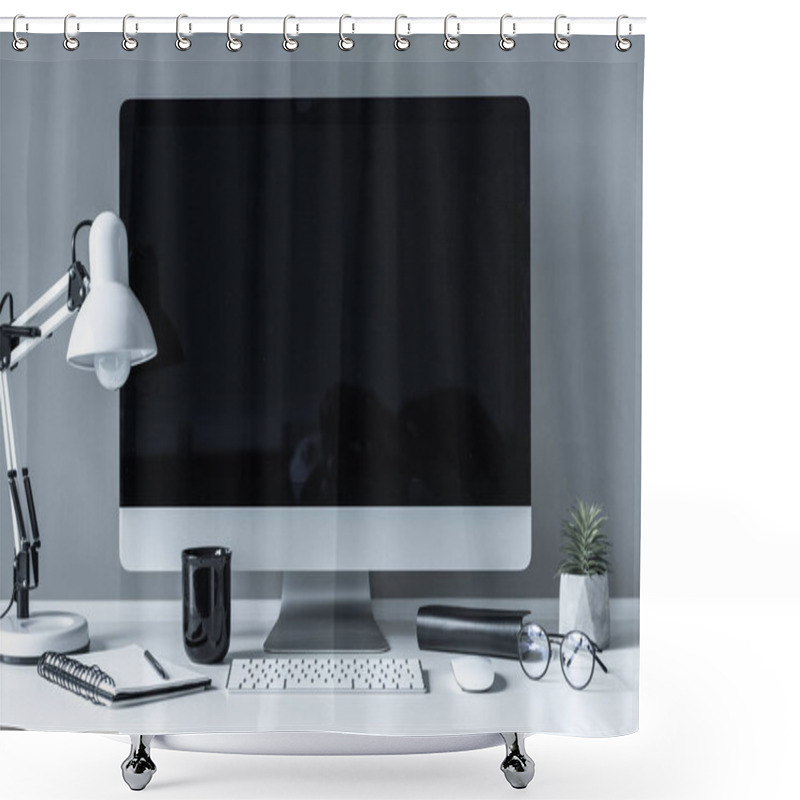 Personality  Workplace With Computer Shower Curtains