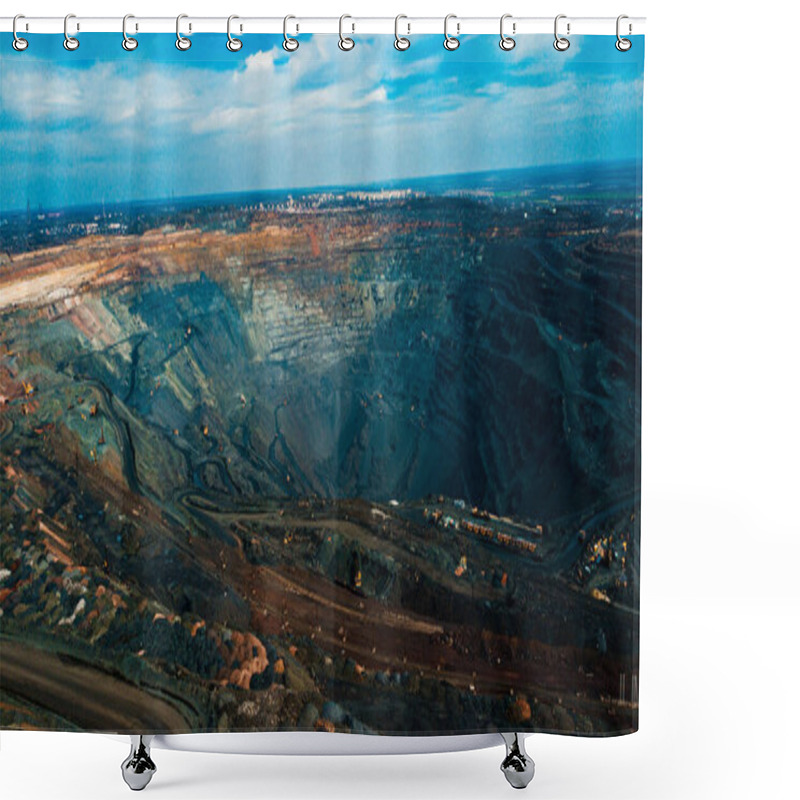 Personality  Aerial View Of The Iron Ore Mining, Panorama Of An Open-cast Mine Extracting Iron Ore, Preparing For Blasting In A Quarry Mining Iron Ore, Explosive Works On Open Pit Shower Curtains