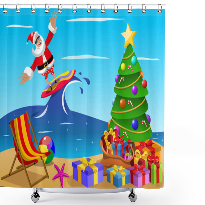 Personality  Santa Claus Surfing Xmas Time Shower Curtains